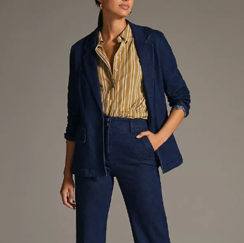 Maeve Anthropologie‎ Tailored Denim Blazer Womens Medium Office Business Casual - Picture 3 of 16
